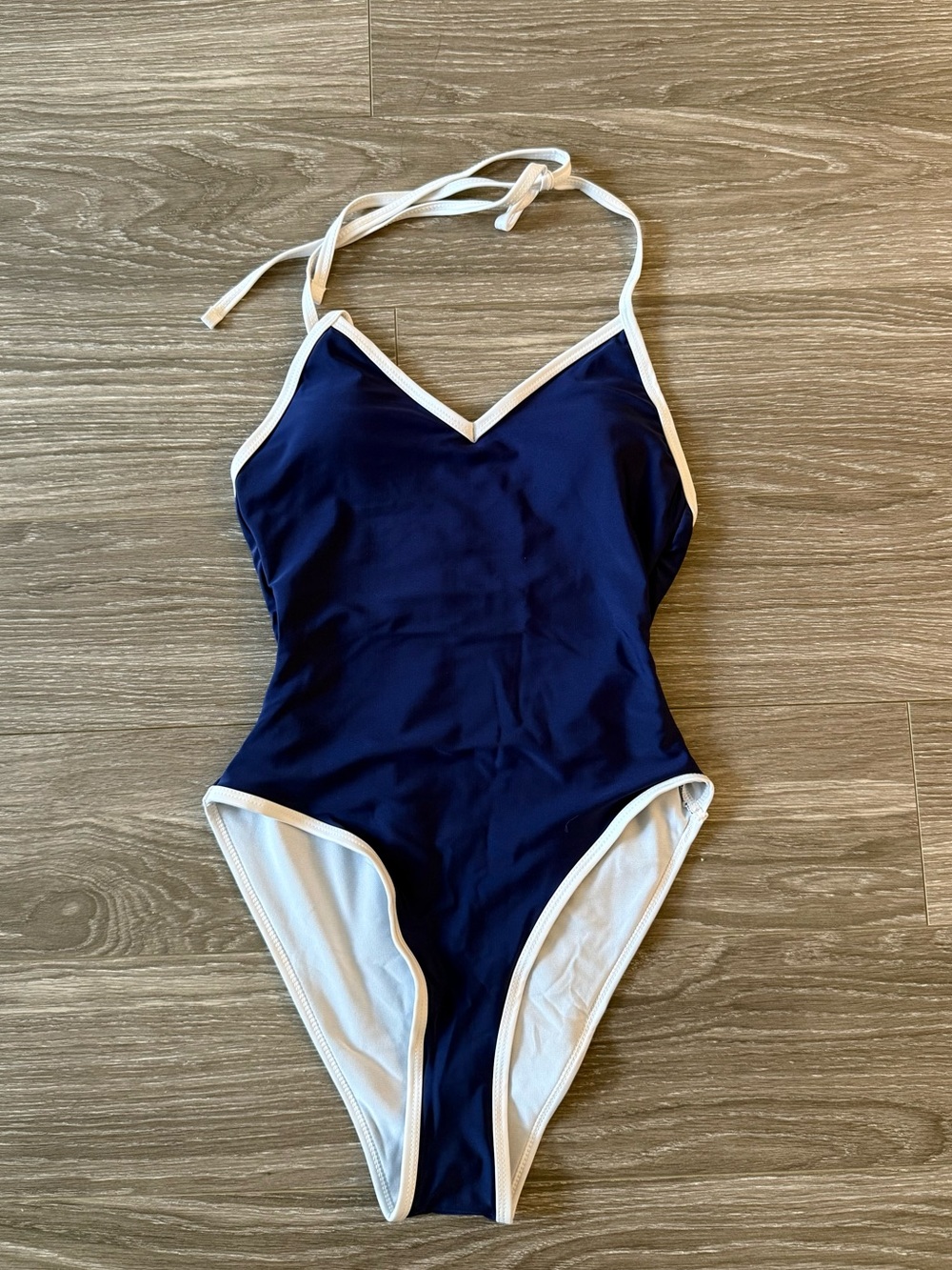 Navy and White One-Piece Swimsuit